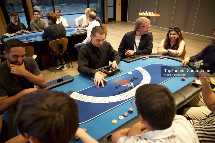 Founders playing poker, Catan and chess at Games Night, Top Founders Summit Napa 2026
