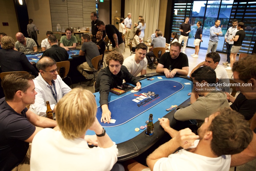 Founders playing poker, Catan and chess at Games Night, Top Founders Summit Napa 2026