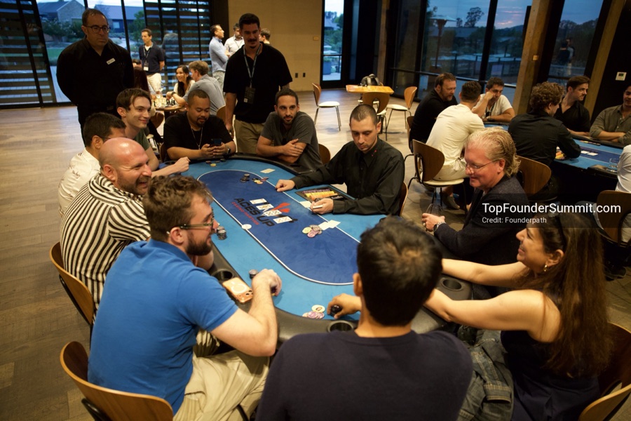 Founders playing poker, Catan and chess at Games Night, Top Founders Summit Napa 2026