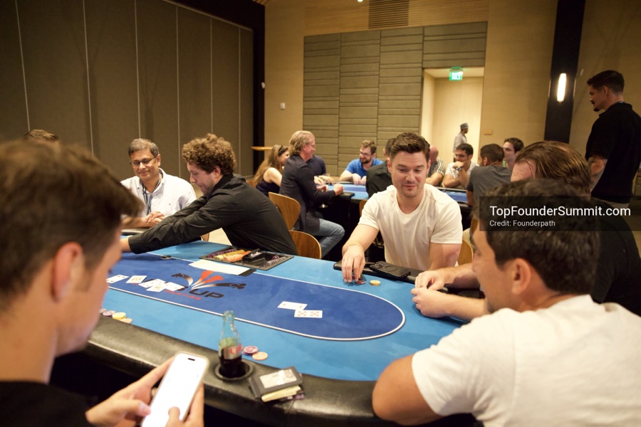 Founders playing poker, Catan and chess at Games Night, Top Founders Summit Napa 2026