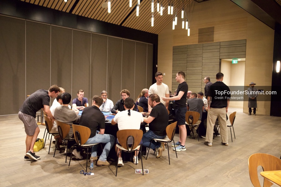 Founders playing poker, Catan and chess at Games Night, Top Founders Summit Napa 2026