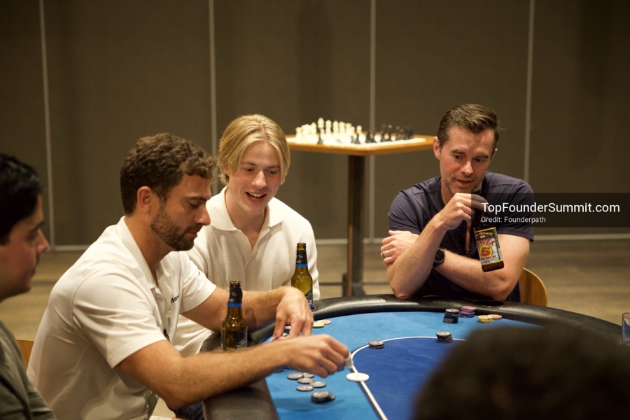 Founders playing poker, Catan and chess at Games Night, Top Founders Summit Napa 2026