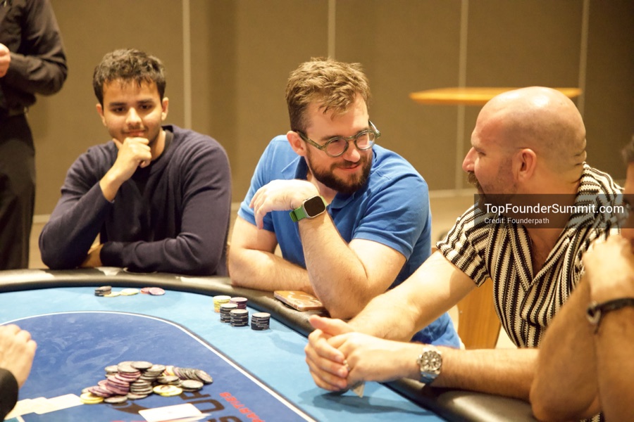 Founders playing poker, Catan and chess at Games Night, Top Founders Summit Napa 2026
