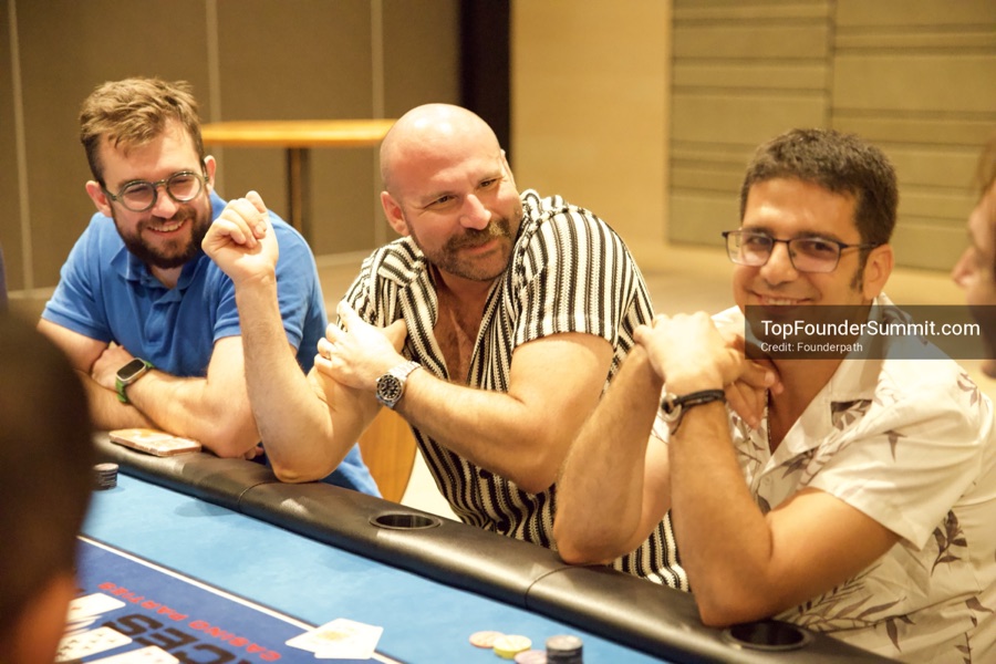 Founders playing poker, Catan and chess at Games Night, Top Founders Summit Napa 2026