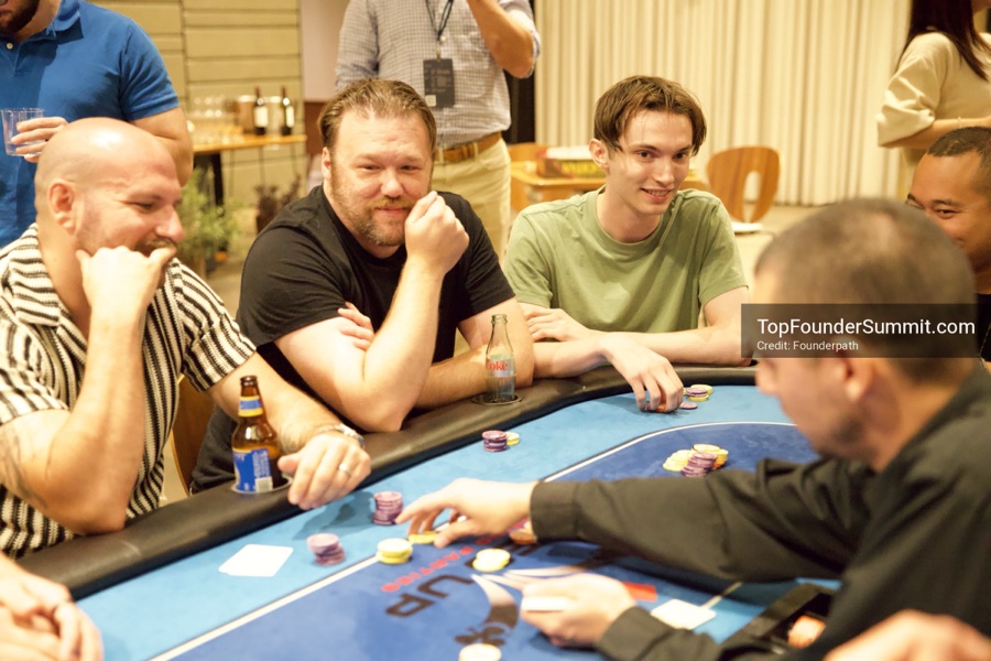 Founders playing poker, Catan and chess at Games Night, Top Founders Summit Napa 2026