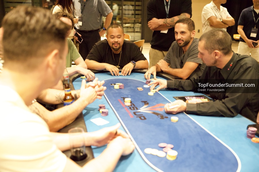 Founders playing poker, Catan and chess at Games Night, Top Founders Summit Napa 2026