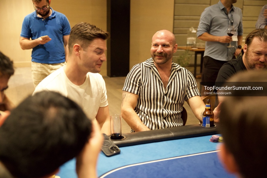 Founders playing poker, Catan and chess at Games Night, Top Founders Summit Napa 2026
