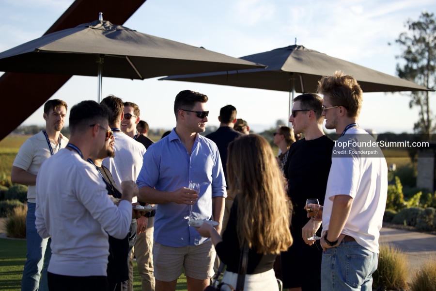 Founders at the opening wine-and-cheese reception and dinner on day one of the Top Founders Summit, Stanly Ranch, Napa Valley