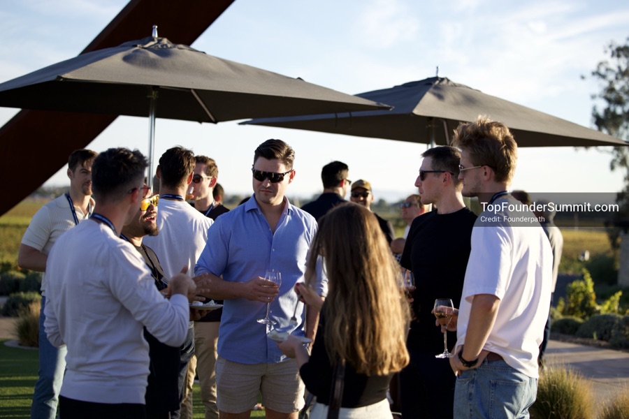 Founders at the opening wine-and-cheese reception and dinner on day one of the Top Founders Summit, Stanly Ranch, Napa Valley