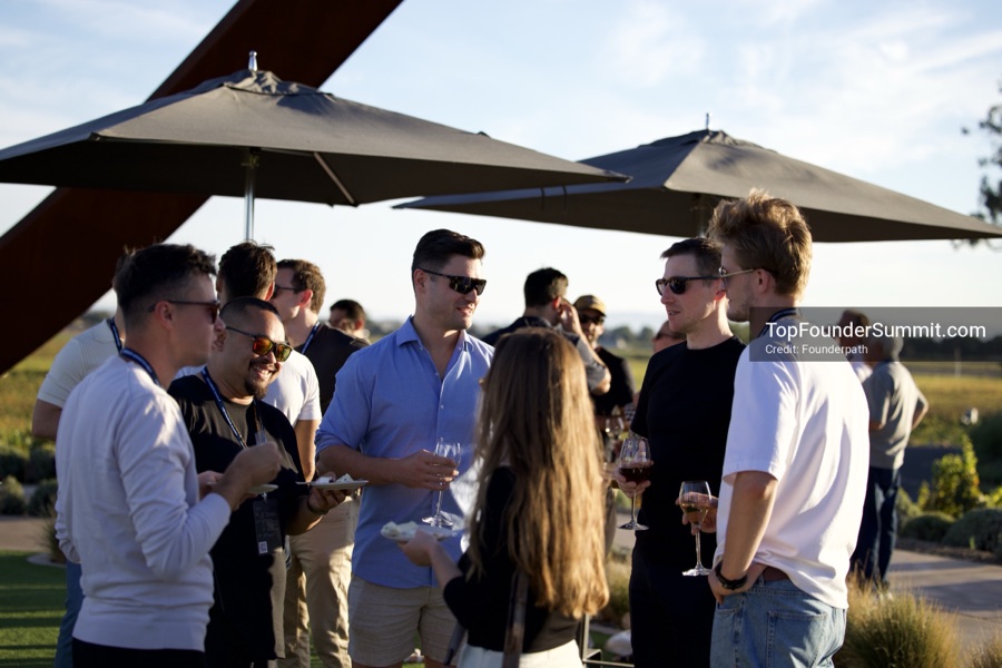 Founders at the opening wine-and-cheese reception and dinner on day one of the Top Founders Summit, Stanly Ranch, Napa Valley