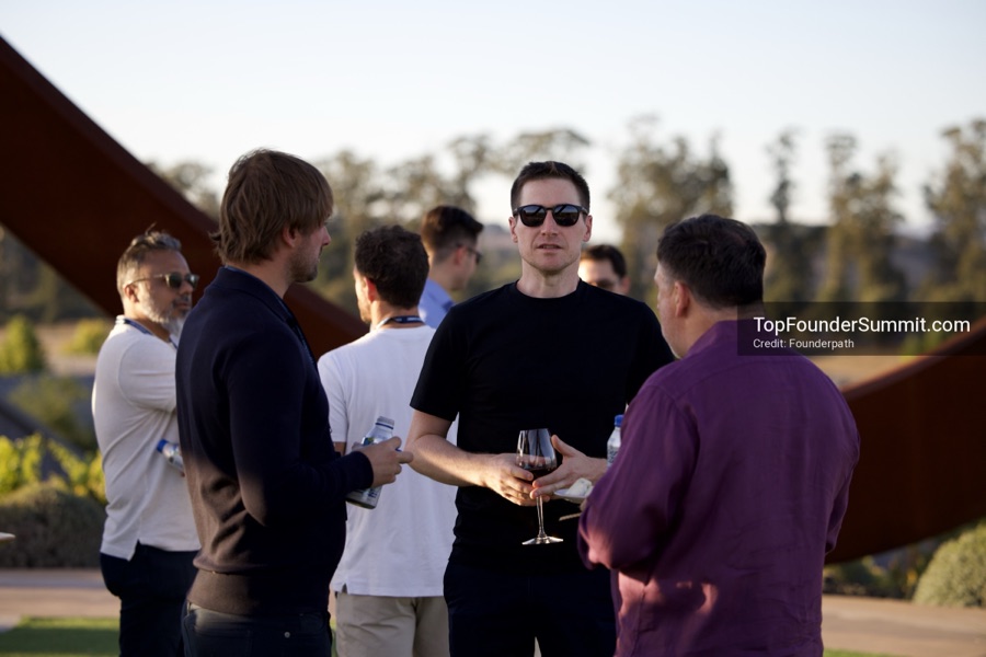 Founders at the opening wine-and-cheese reception and dinner on day one of the Top Founders Summit, Stanly Ranch, Napa Valley