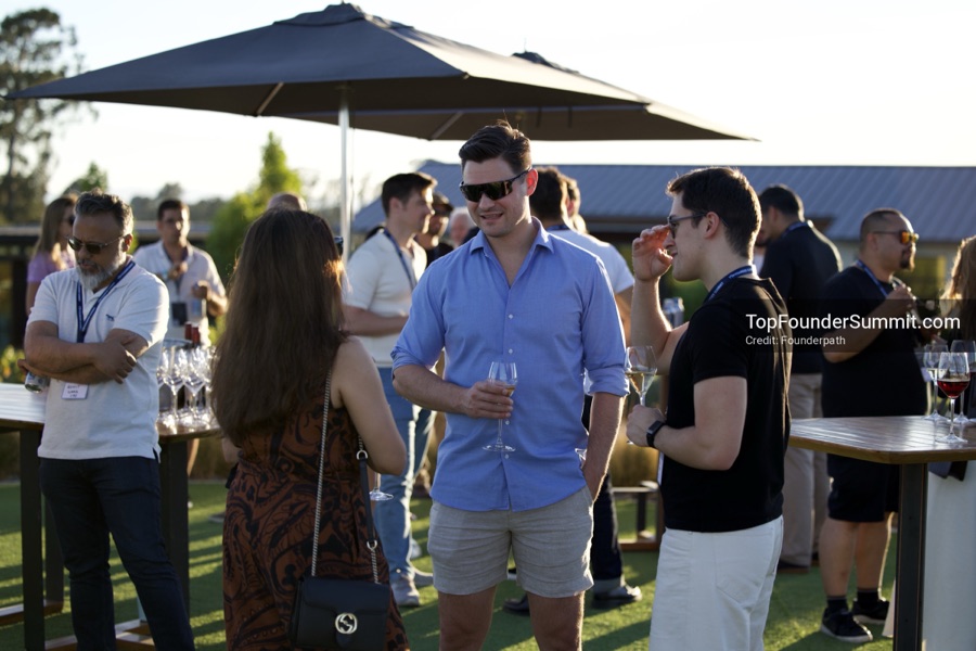 Founders at the opening wine-and-cheese reception and dinner on day one of the Top Founders Summit, Stanly Ranch, Napa Valley