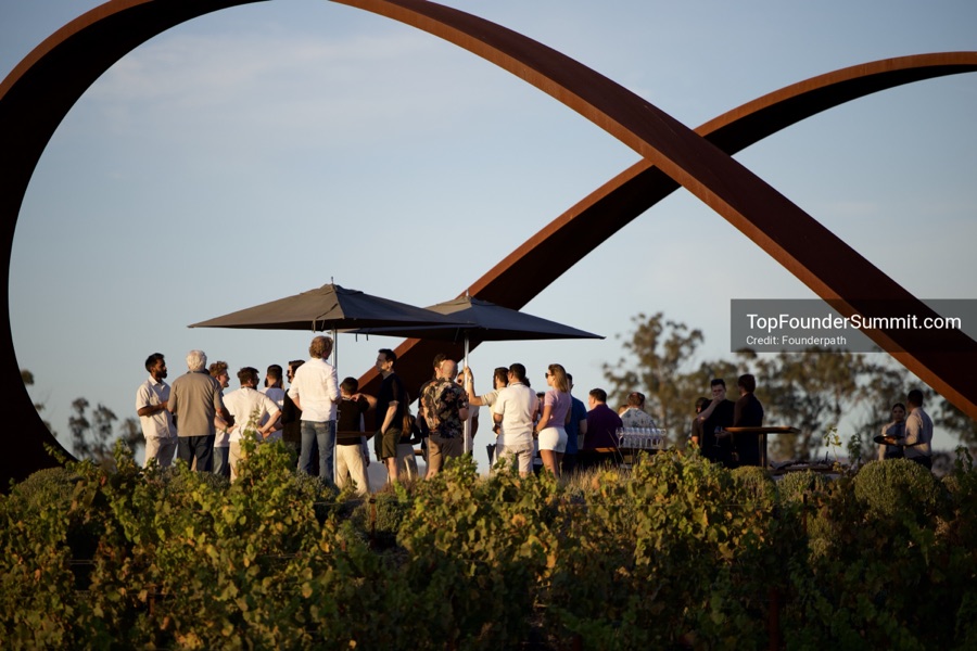 Founders at the opening wine-and-cheese reception and dinner on day one of the Top Founders Summit, Stanly Ranch, Napa Valley