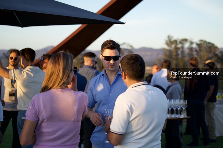Founders at the opening wine-and-cheese reception and dinner on day one of the Top Founders Summit, Stanly Ranch, Napa Valley