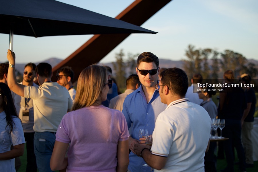 Founders at the opening wine-and-cheese reception and dinner on day one of the Top Founders Summit, Stanly Ranch, Napa Valley
