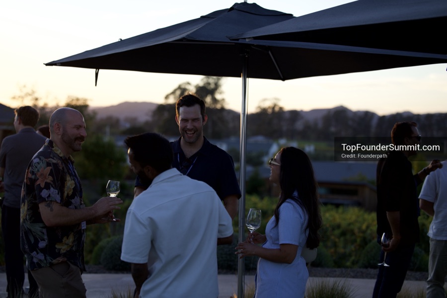 Founders at the opening wine-and-cheese reception and dinner on day one of the Top Founders Summit, Stanly Ranch, Napa Valley