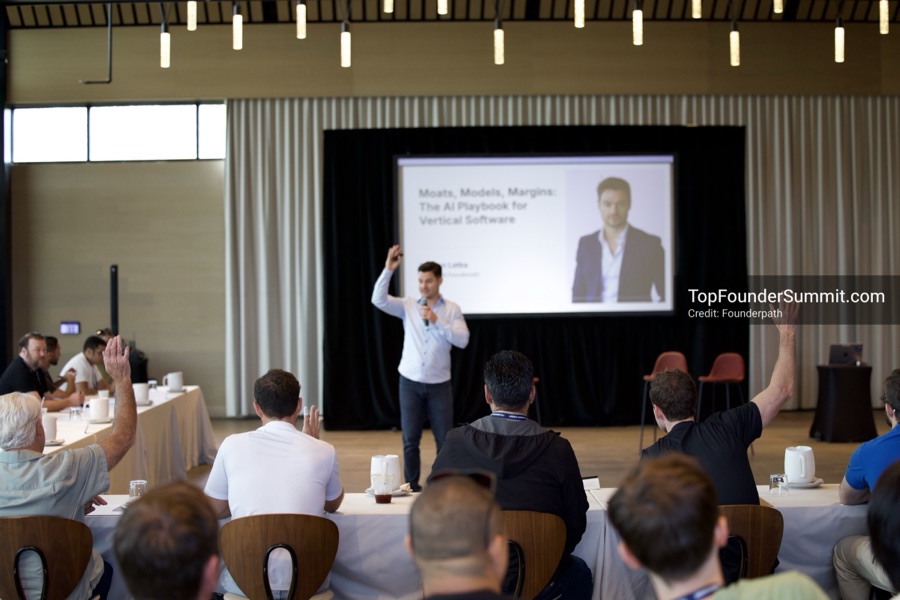 Founders on the main stage and in the audience during the opening keynotes at Glass House, Top Founders Summit Napa 2026