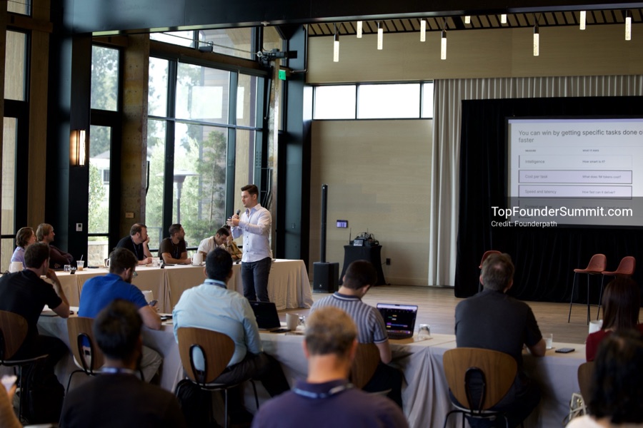 Founders on the main stage and in the audience during the opening keynotes at Glass House, Top Founders Summit Napa 2026