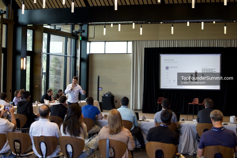 Founders on the main stage and in the audience during the opening keynotes at Glass House, Top Founders Summit Napa 2026