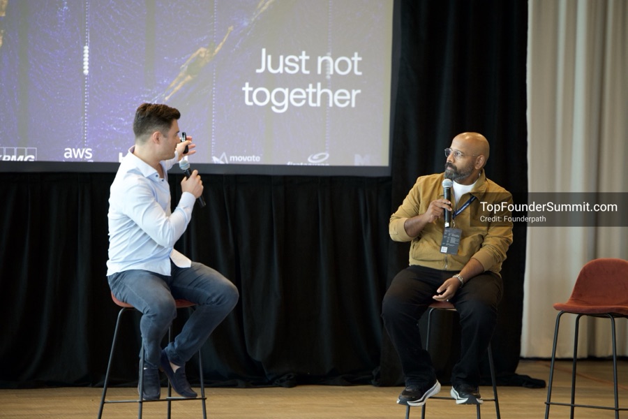 Founders on the main stage and in the audience during the opening keynotes at Glass House, Top Founders Summit Napa 2026