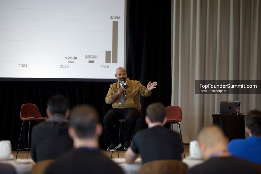 Founders on the main stage and in the audience during the opening keynotes at Glass House, Top Founders Summit Napa 2026