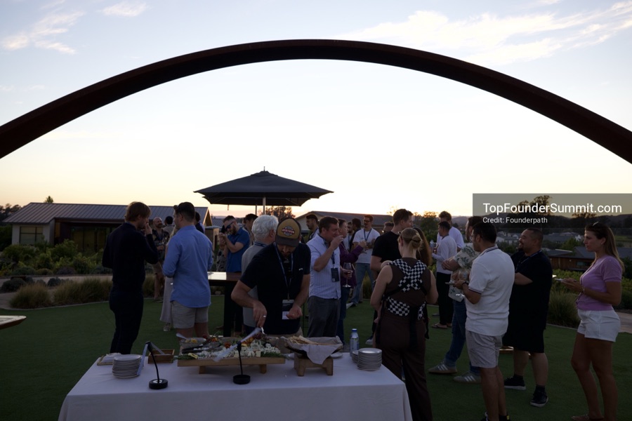 Founders at the opening wine-and-cheese reception and dinner on day one of the Top Founders Summit, Stanly Ranch, Napa Valley