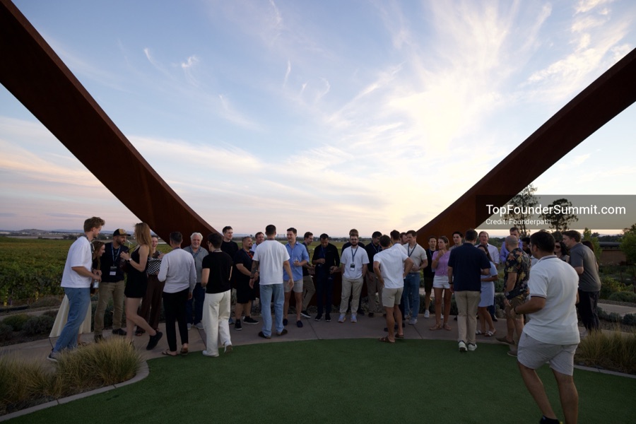 Founders at the opening wine-and-cheese reception and dinner on day one of the Top Founders Summit, Stanly Ranch, Napa Valley
