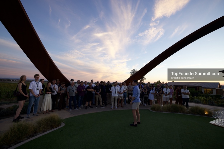 Founders at the opening wine-and-cheese reception and dinner on day one of the Top Founders Summit, Stanly Ranch, Napa Valley