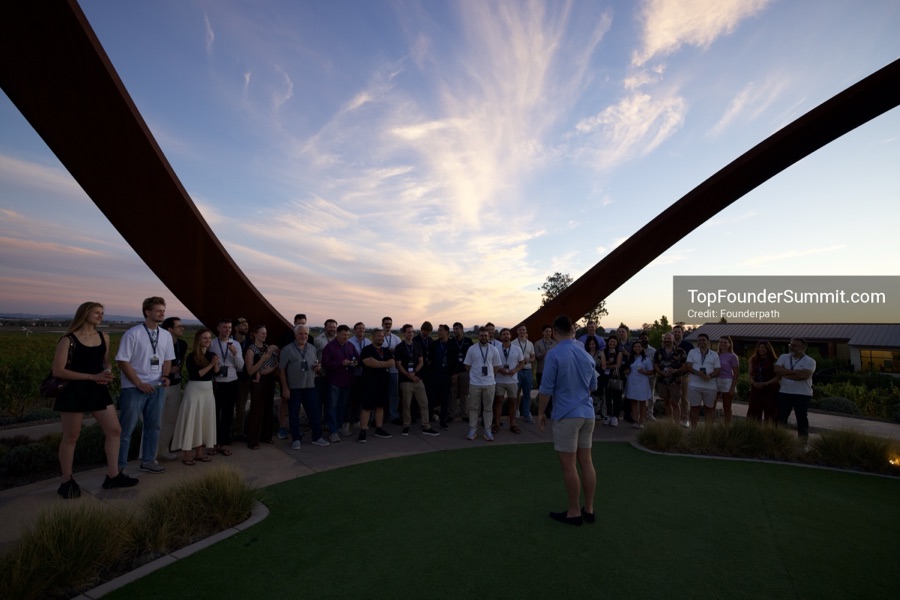 Founders at the opening wine-and-cheese reception and dinner on day one of the Top Founders Summit, Stanly Ranch, Napa Valley
