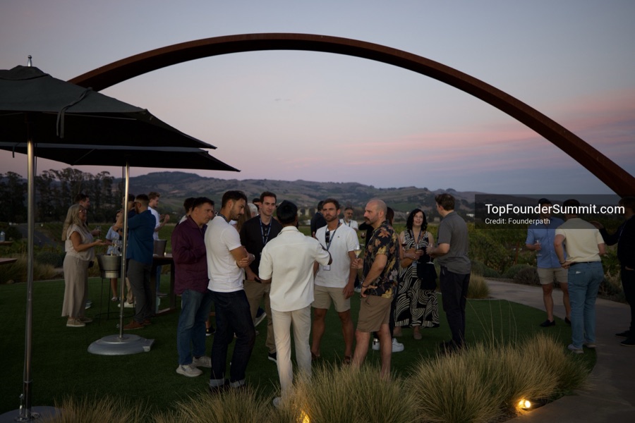 Founders at the opening wine-and-cheese reception and dinner on day one of the Top Founders Summit, Stanly Ranch, Napa Valley
