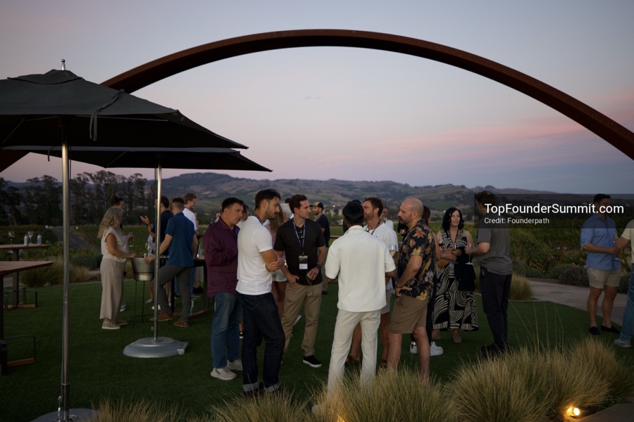 Founders at the opening wine-and-cheese reception and dinner on day one of the Top Founders Summit, Stanly Ranch, Napa Valley