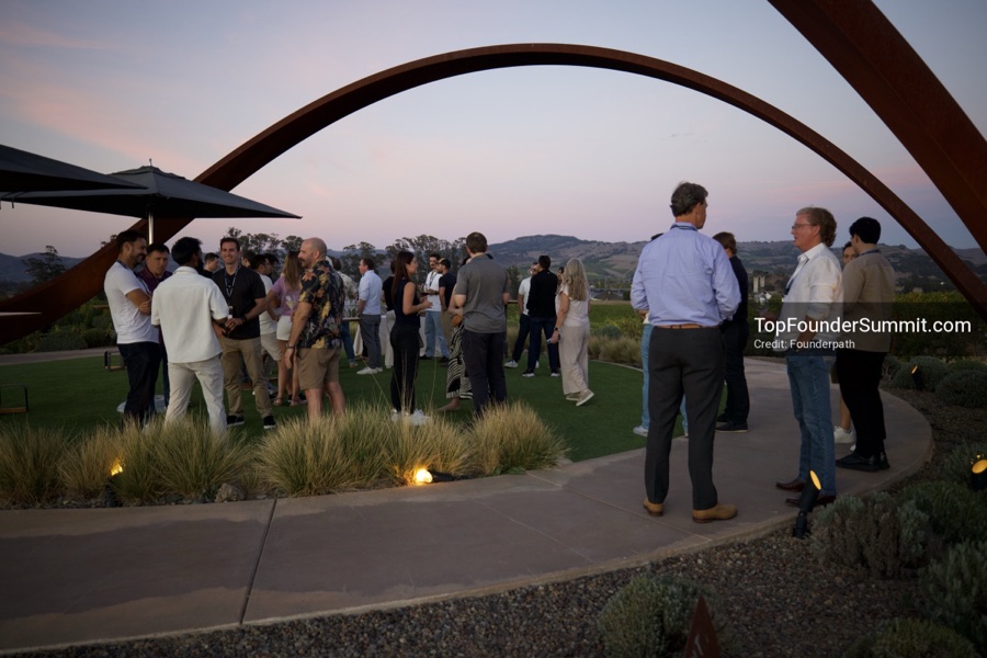 Founders at the opening wine-and-cheese reception and dinner on day one of the Top Founders Summit, Stanly Ranch, Napa Valley