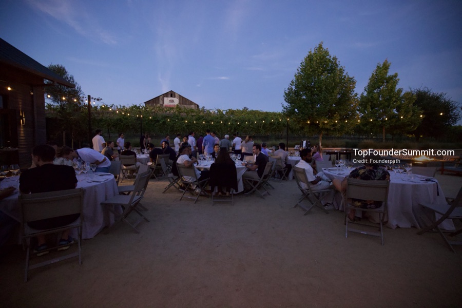 Founders at the opening wine-and-cheese reception and dinner on day one of the Top Founders Summit, Stanly Ranch, Napa Valley
