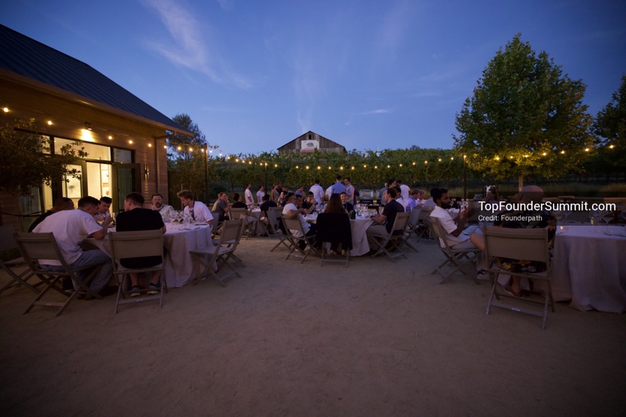 Founders at the opening wine-and-cheese reception and dinner on day one of the Top Founders Summit, Stanly Ranch, Napa Valley