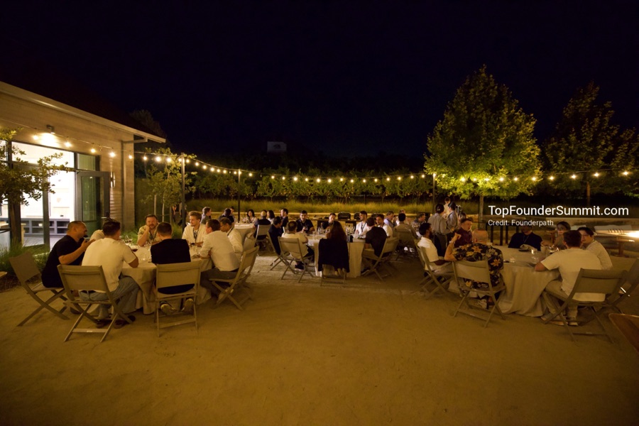 Founders at the opening wine-and-cheese reception and dinner on day one of the Top Founders Summit, Stanly Ranch, Napa Valley