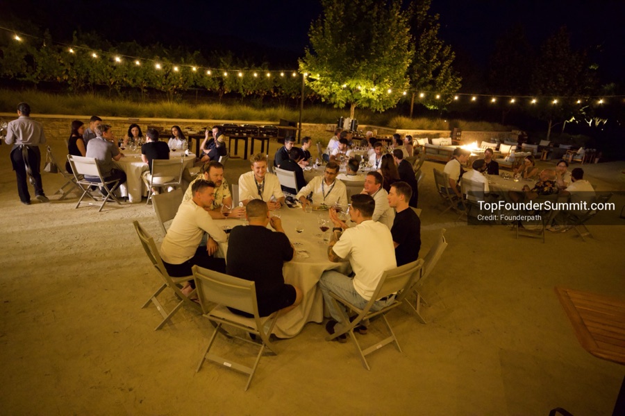 Founders at the opening wine-and-cheese reception and dinner on day one of the Top Founders Summit, Stanly Ranch, Napa Valley