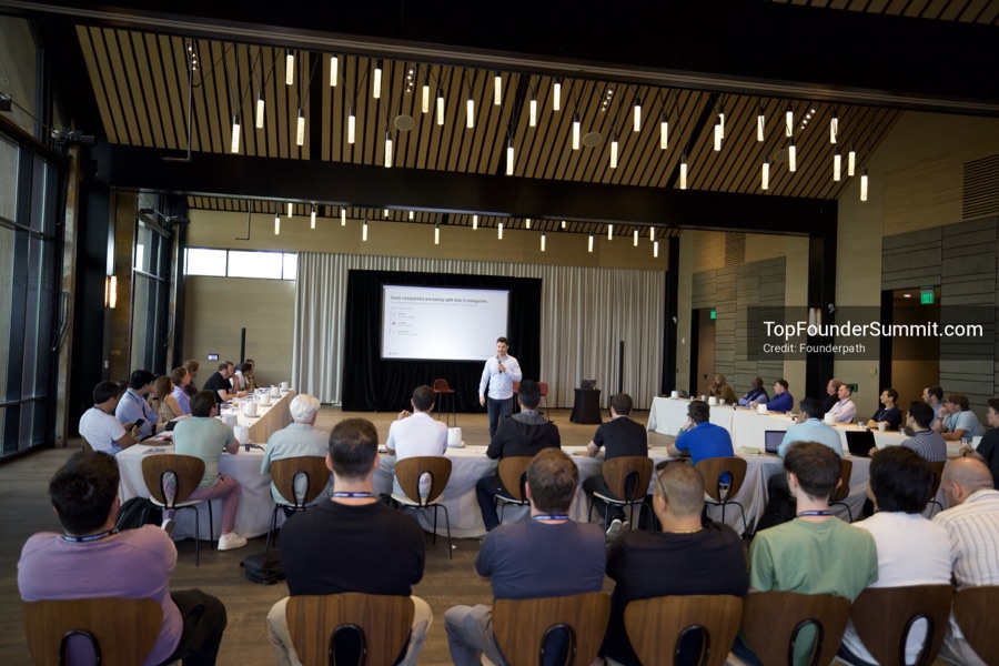 Founders on the main stage and in the audience during the opening keynotes at Glass House, Top Founders Summit Napa 2026