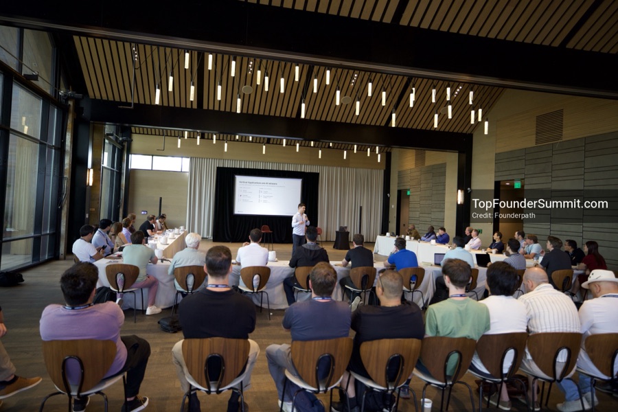 Founders on the main stage and in the audience during the opening keynotes at Glass House, Top Founders Summit Napa 2026