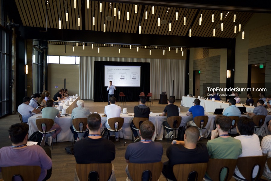 Founders on the main stage and in the audience during the opening keynotes at Glass House, Top Founders Summit Napa 2026