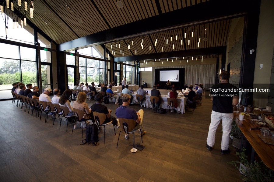 Founders on the main stage and in the audience during the opening keynotes at Glass House, Top Founders Summit Napa 2026
