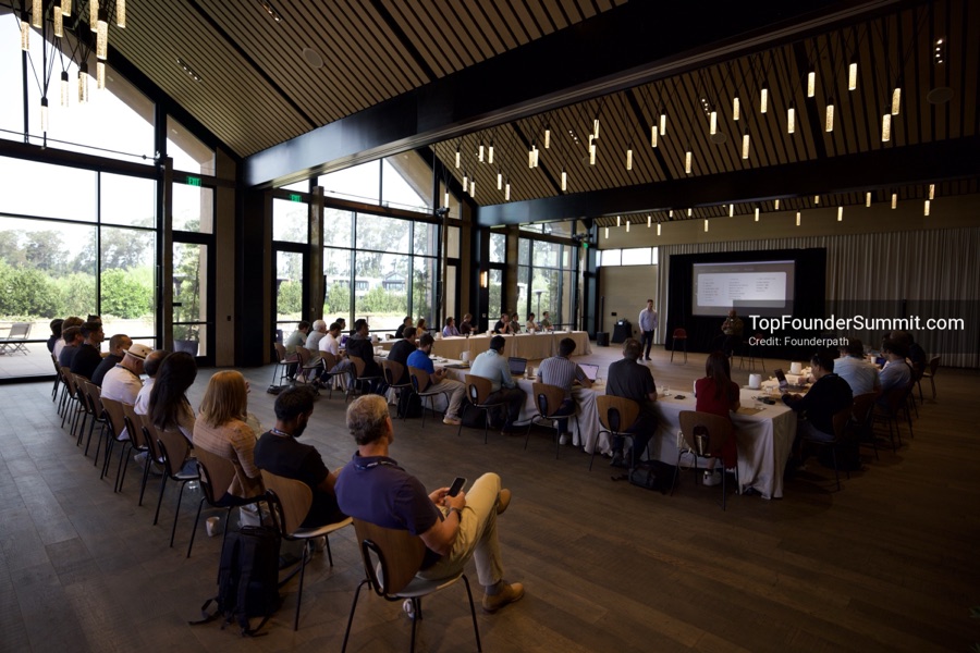 Founders on the main stage and in the audience during the opening keynotes at Glass House, Top Founders Summit Napa 2026