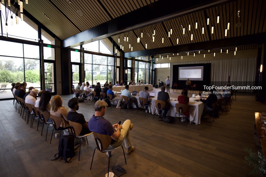 Founders on the main stage and in the audience during the opening keynotes at Glass House, Top Founders Summit Napa 2026