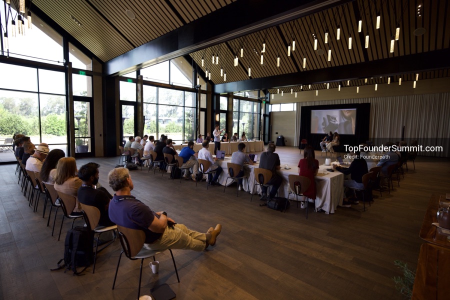 Founders on the main stage and in the audience during the opening keynotes at Glass House, Top Founders Summit Napa 2026