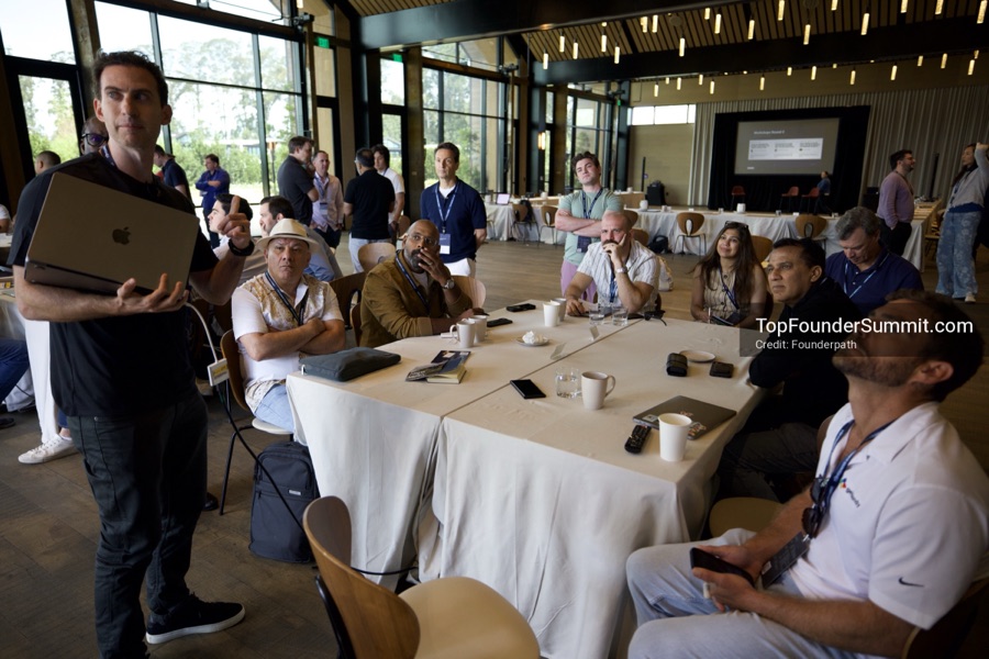 Founder-led workshop breakouts at Glass House on day two of the Top Founders Summit Napa 2026