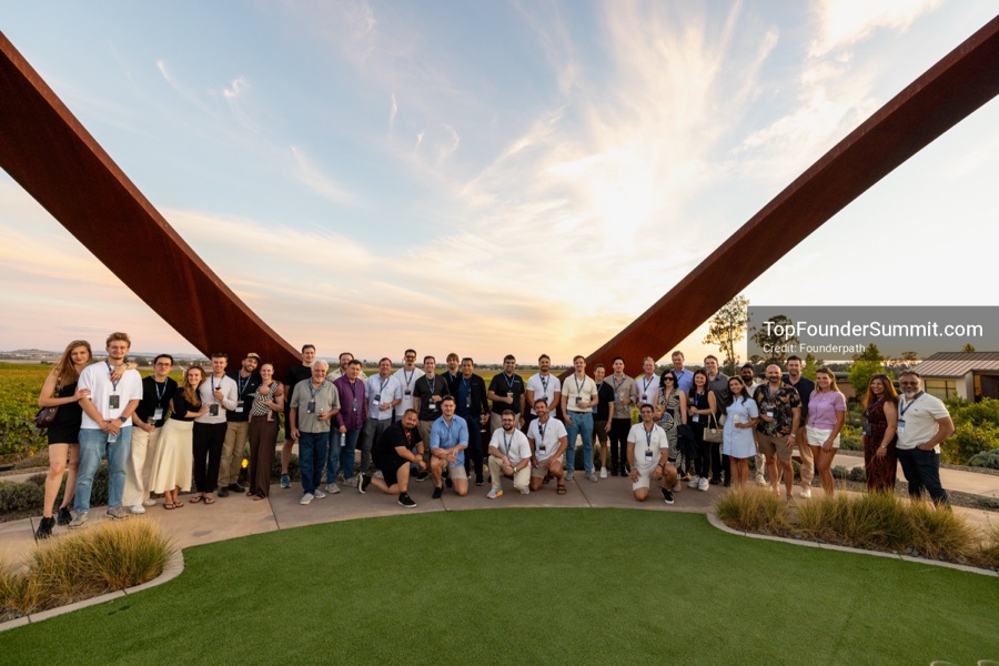 Top Founder Summit group pic on top of Infinity Hill with 360 degree vineyard views